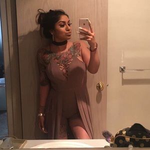 Romper with long flare back,  high low dress